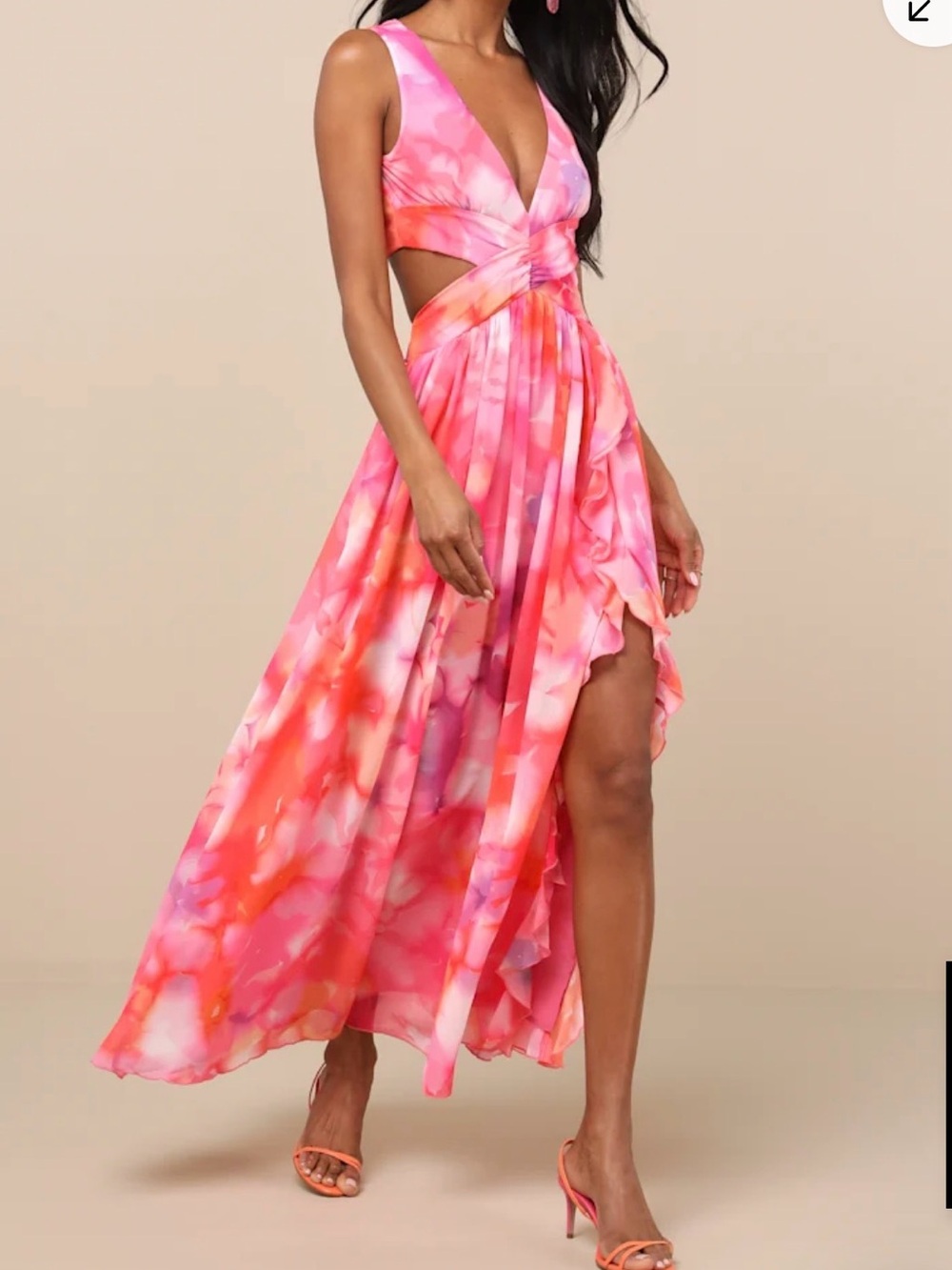 Lulus Elisanna Pink Multi Floral Lace-Up Midi Dress